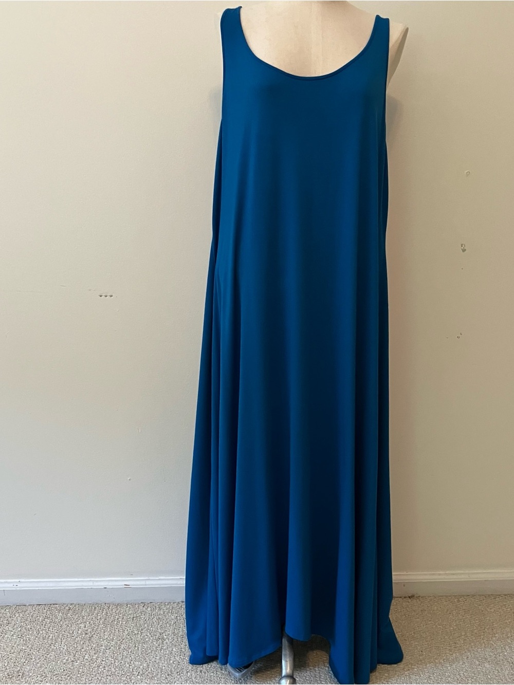 Eileen Fisher Dress Womens XL Blue Jersey Maxi Tank Scoop Neck Summer Casual